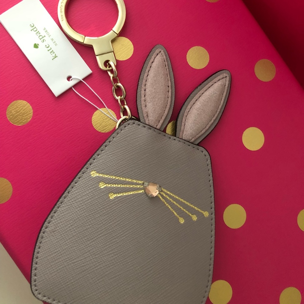 ๐Kate Spade Leather Bunny Appliquรฉ Keychain/Charm - Picture 4 of 7